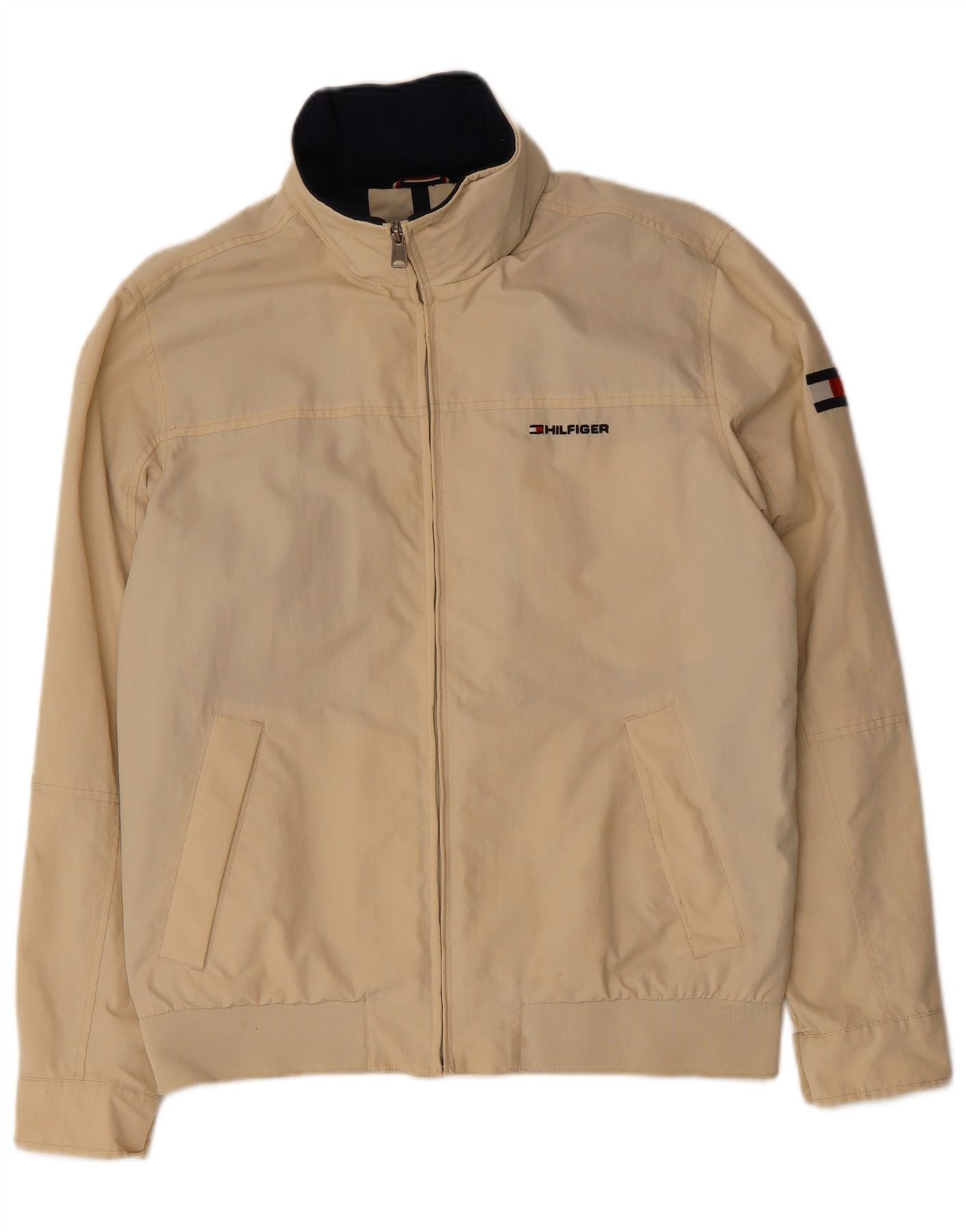 TOMMY HILFIGER Mens Graphic Rain Jacket UK 38 Medium Beige Nylon