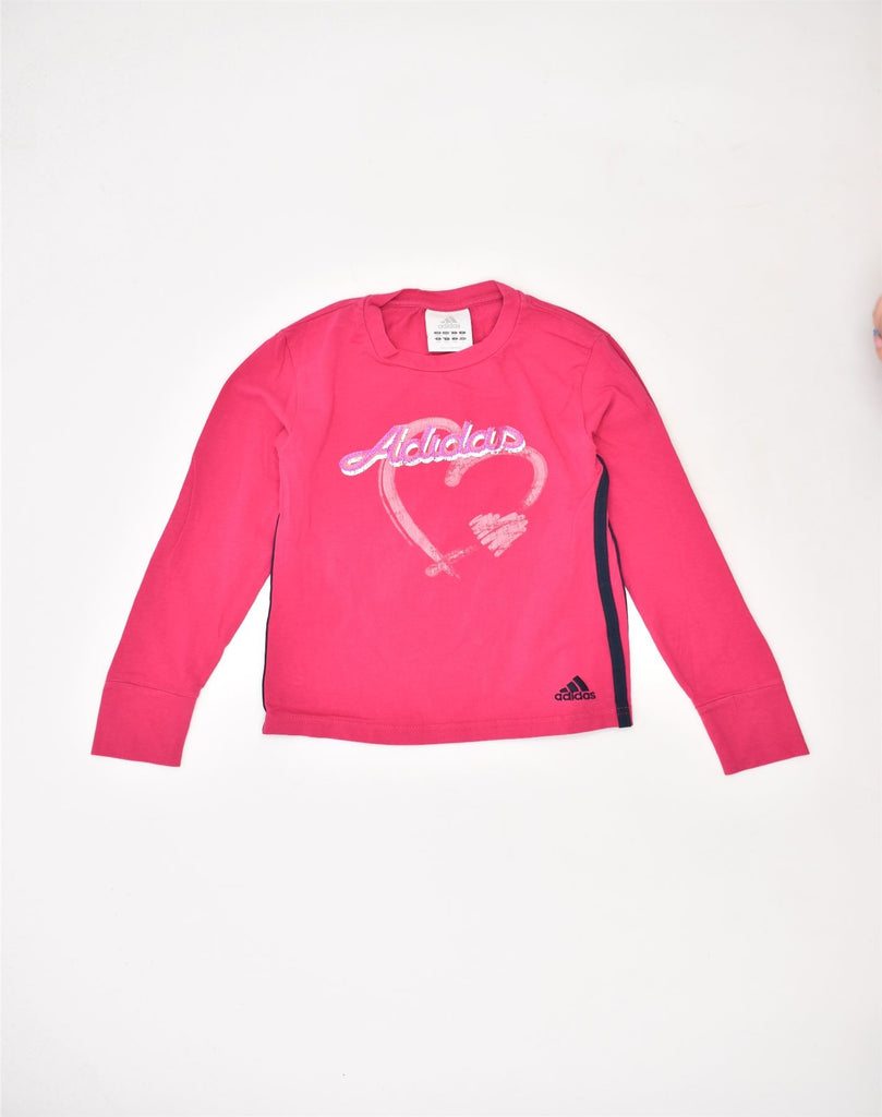 ADIDAS Girls Graphic Sweatshirt Jumper 9-10 Years Pink Cotton | Vintage | Thrift | Second-Hand | Used Clothing | Messina Hembry 