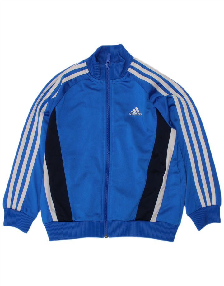 Adidas Boys Tracksuit Top Jacket 7-8 Years Blue Colourblock Polyester