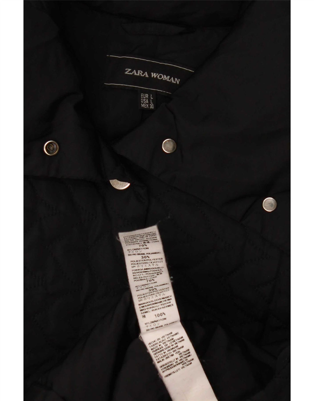 Zara Womens Quilted Jacket UK 16 Large Black Polyester