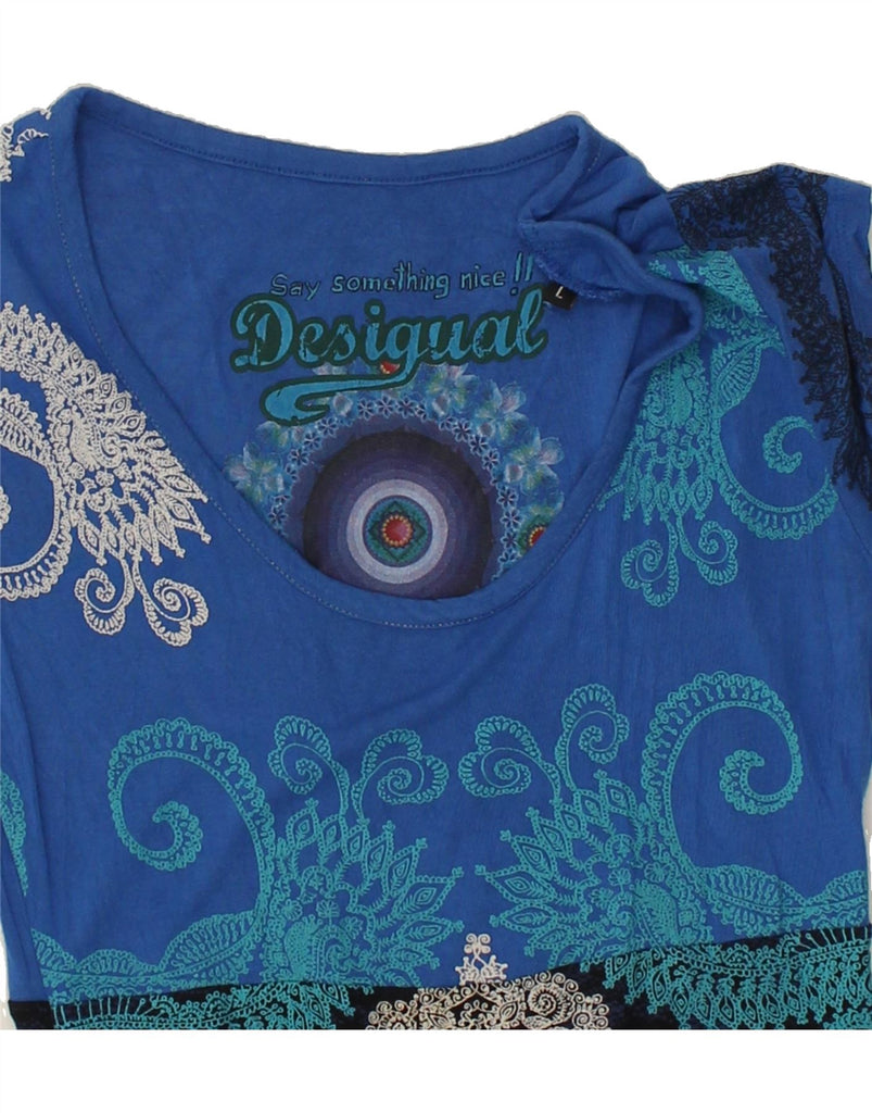 DESIGUAL Womens A-Line Dress UK 14 Large Blue Paisley Viscose | Vintage Desigual | Thrift | Second-Hand Desigual | Used Clothing | Messina Hembry 