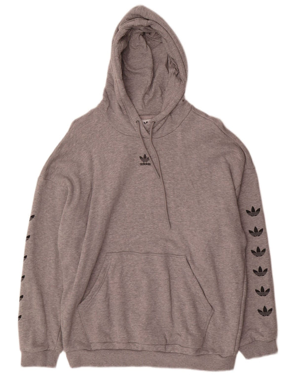 Adidas Womens Graphic Oversized Hoodie Jumper UK 14 Medium Grey Flecked