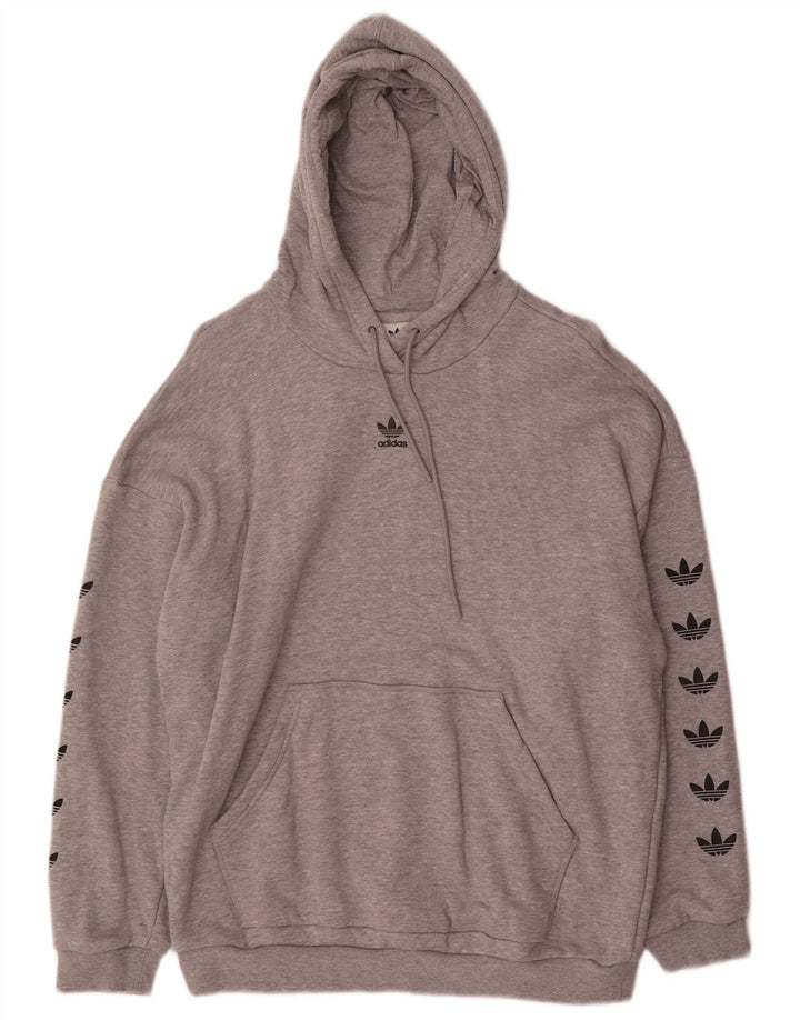 Adidas Womens Graphic Oversized Hoodie Jumper UK 14 Medium Grey Flecked