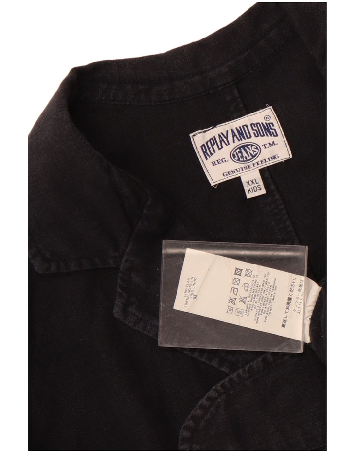 Replay and Sons Boys 3 Button Blazer Jacket 15-16 Years 2XL Black Linen