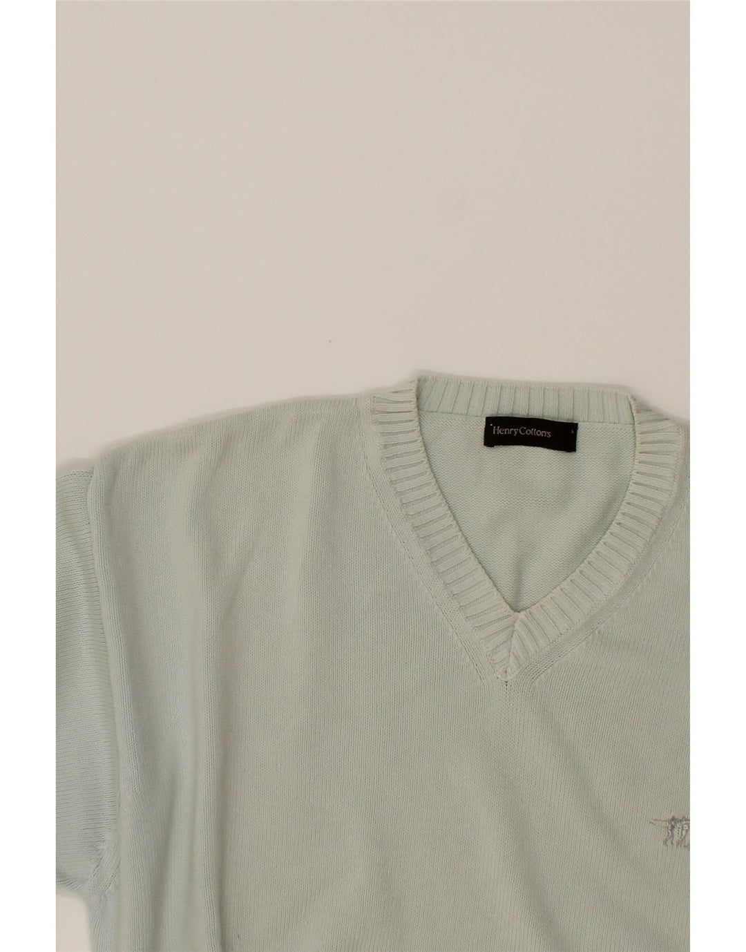 HENRY COTTONS Mens V-Neck Jumper Sweater XL Blue Cotton Vintage Henry Cottons and Second-Hand Henry Cottons from Messina Hembry 