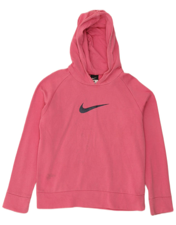 Nike Girls Hoodie Jumper 12-13 Years Large Pink Cotton