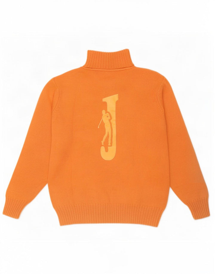 Jeckerson Mens Graphic Zip Neck Jumper Sweater Medium Orange Wool