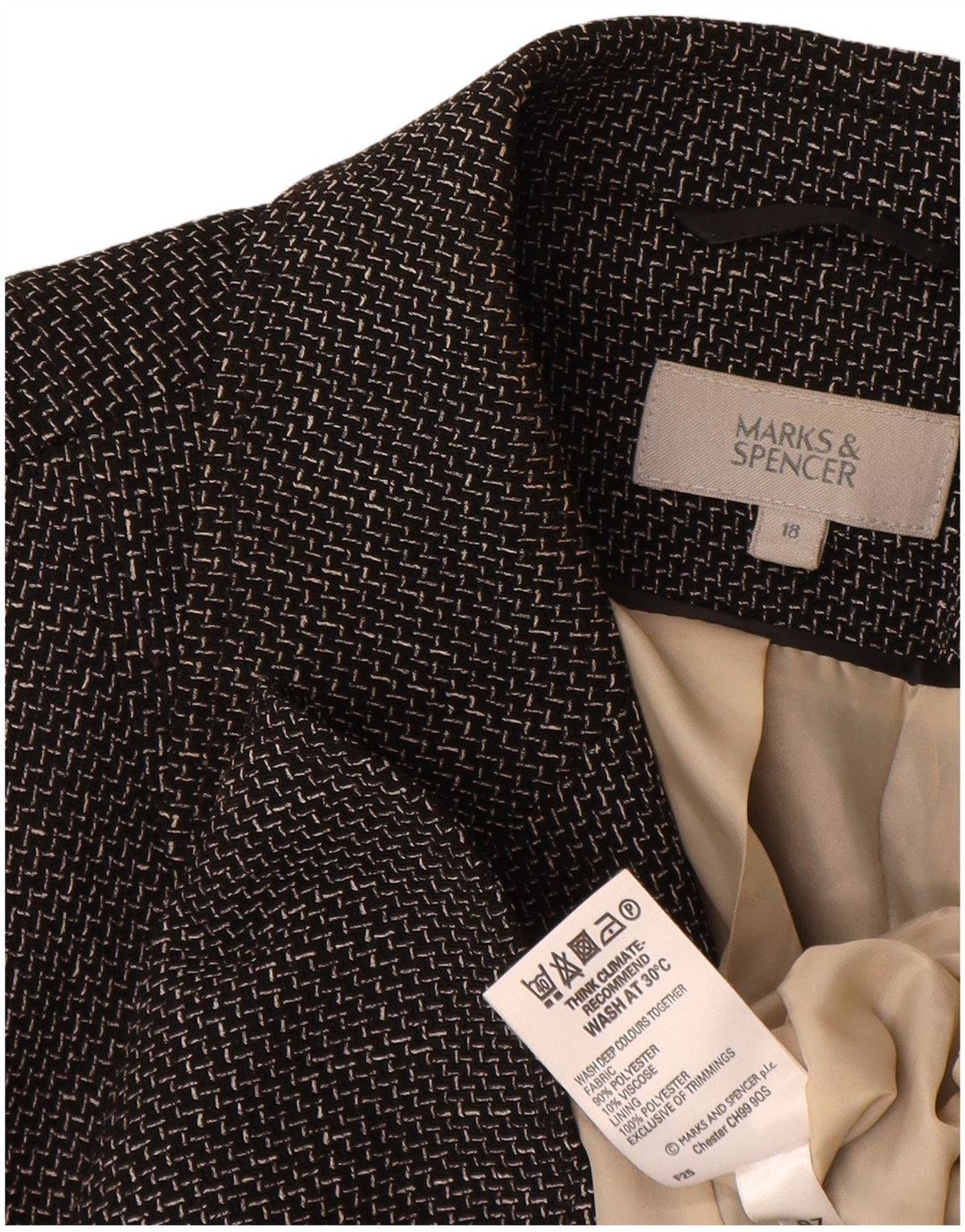 Marks & Spencer Womens 5 Button Blazer Jacket UK 18 XL Black Chevron