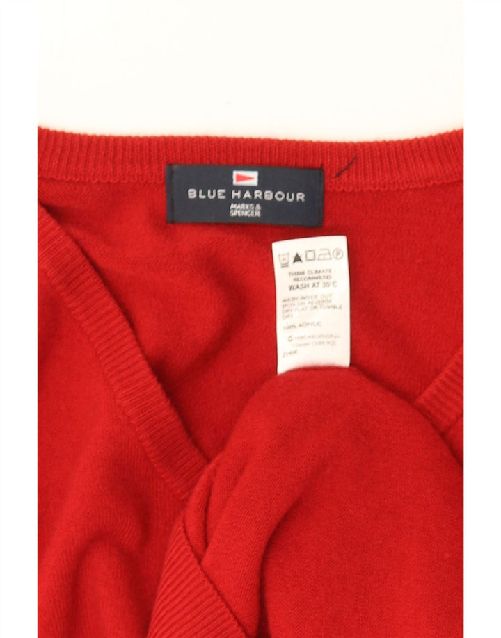 MARKS & SPENCER Mens Blue Harbour V-Neck Jumper Sweater Small Red Acrylic