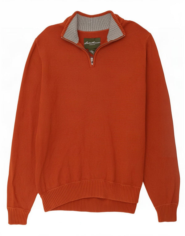 Eddie Bauer Mens Zip Neck Jumper Sweater Large Brown Cotton