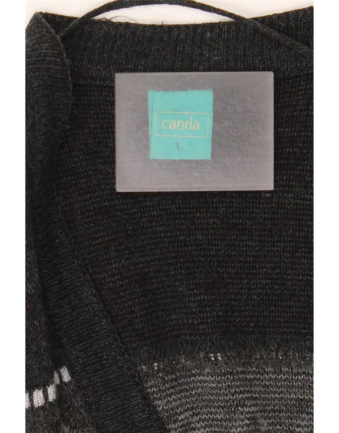 C&A Mens Canda Cardigan Sweater Large Navy Blue Fair Isle Acrylic