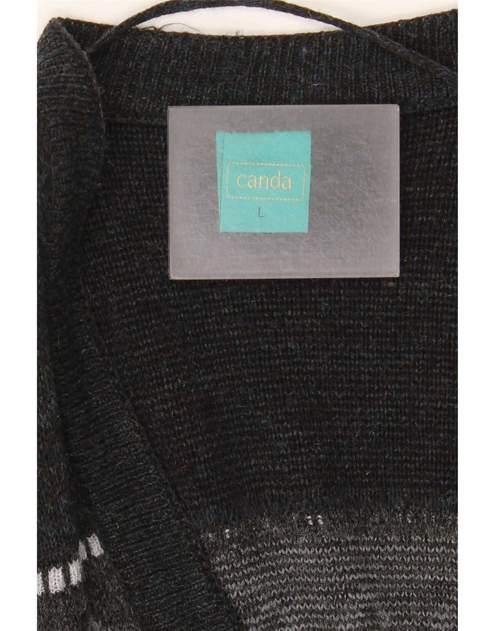 C&A Mens Canda Cardigan Sweater Large Navy Blue Fair Isle Acrylic