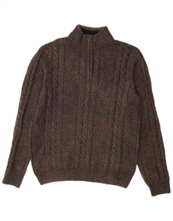 Crew Clothing Mens Zip Neck Jumper Sweater Large Grey Wool