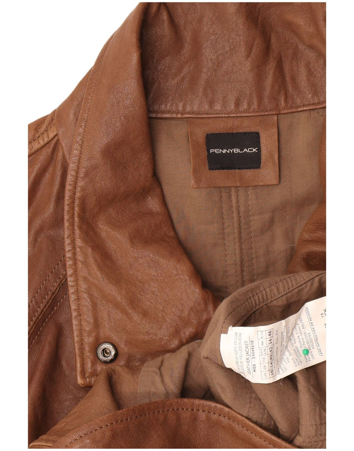 Penny Black Womens Leather Biker Jacket UK 14 Large Brown Leather