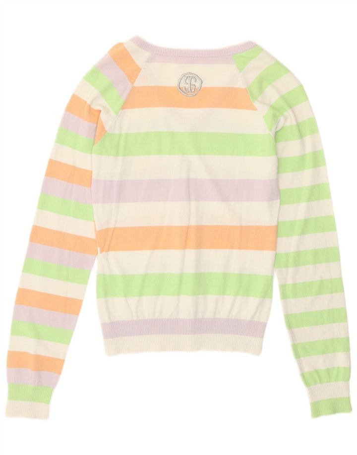 Gaudi Womens V-Neck Jumper Sweater IT 44 Medium Multicoloured Striped Silk