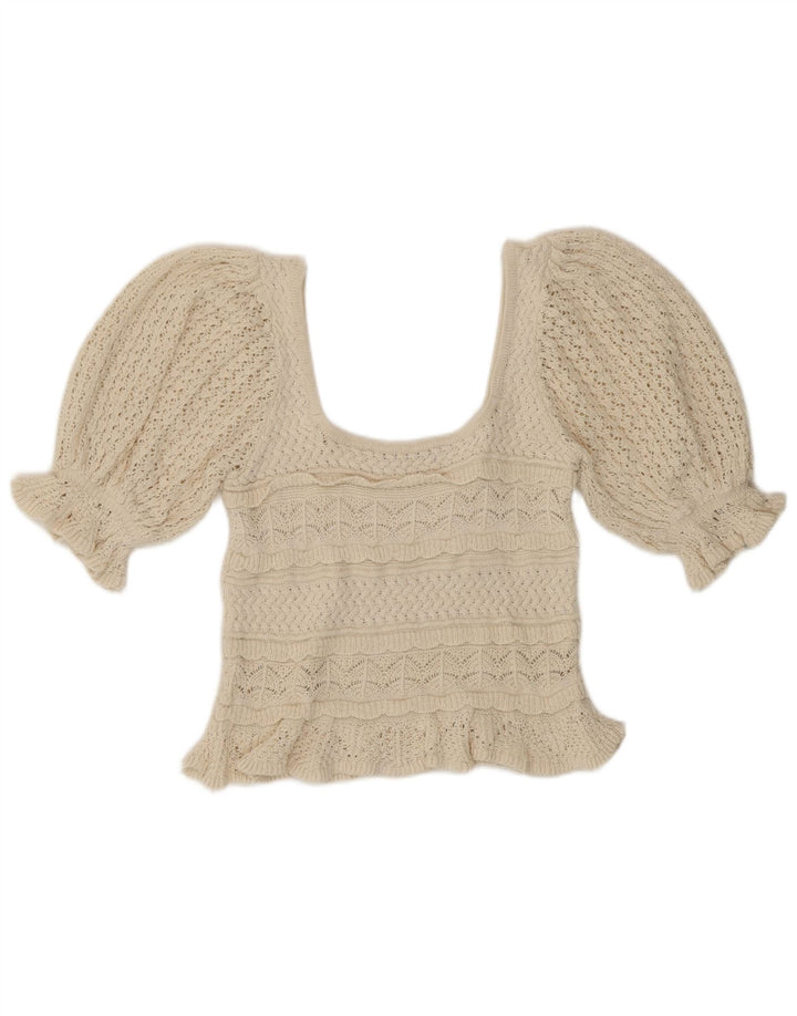 Zara Womens Crop Crochet Blouse Top UK 10 Small Beige