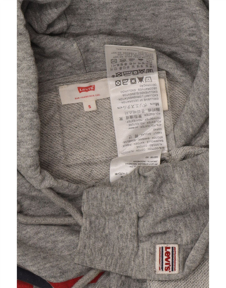 LEVI'S Womens Oversized Crop Graphic Hoodie Jumper UK 10 Small Grey Cotton