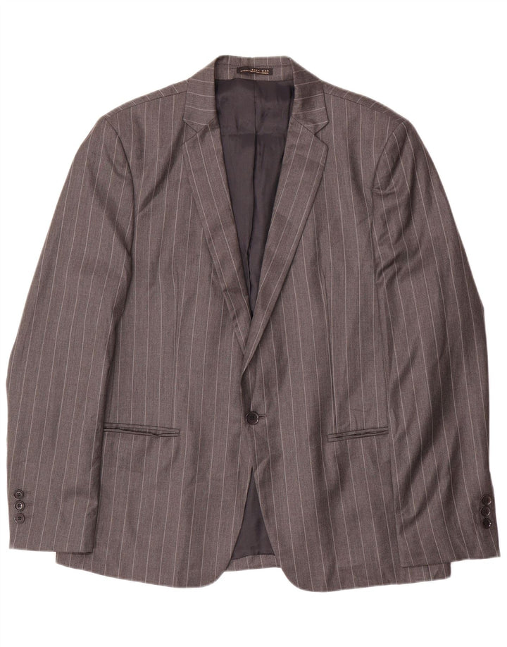 Zara Mens 1 Button Blazer Jacket EU 54 XL Grey Striped