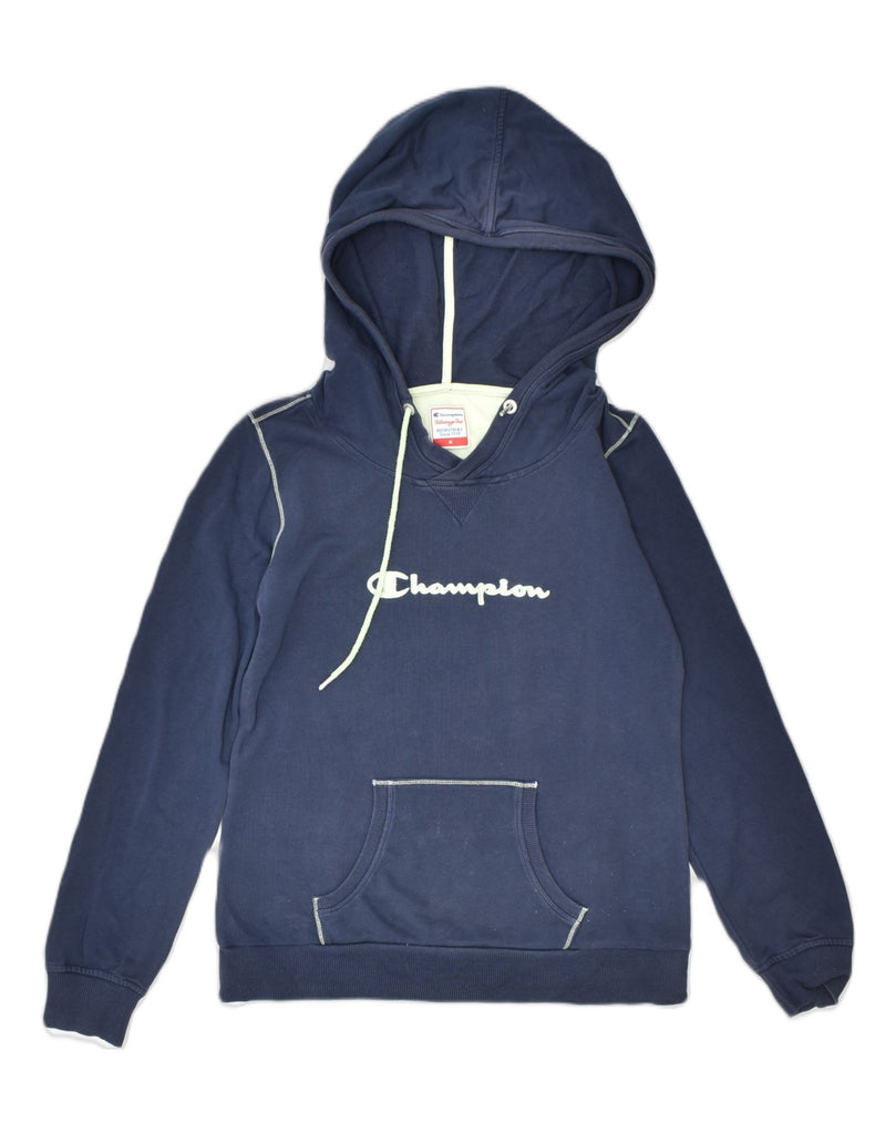 CHAMPION Womens Heritage Fit Hoodie Jumper UK 14 Medium Navy Blue Cotton | Vintage | Thrift | Second-Hand | Used Clothing | Messina Hembry 