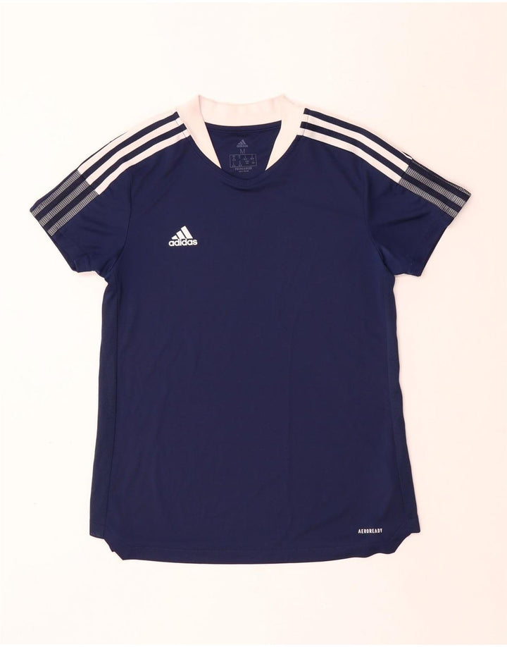 ADIDAS Womens Aeroready T-Shirt Top UK 12/14 Medium Navy Blue Polyester