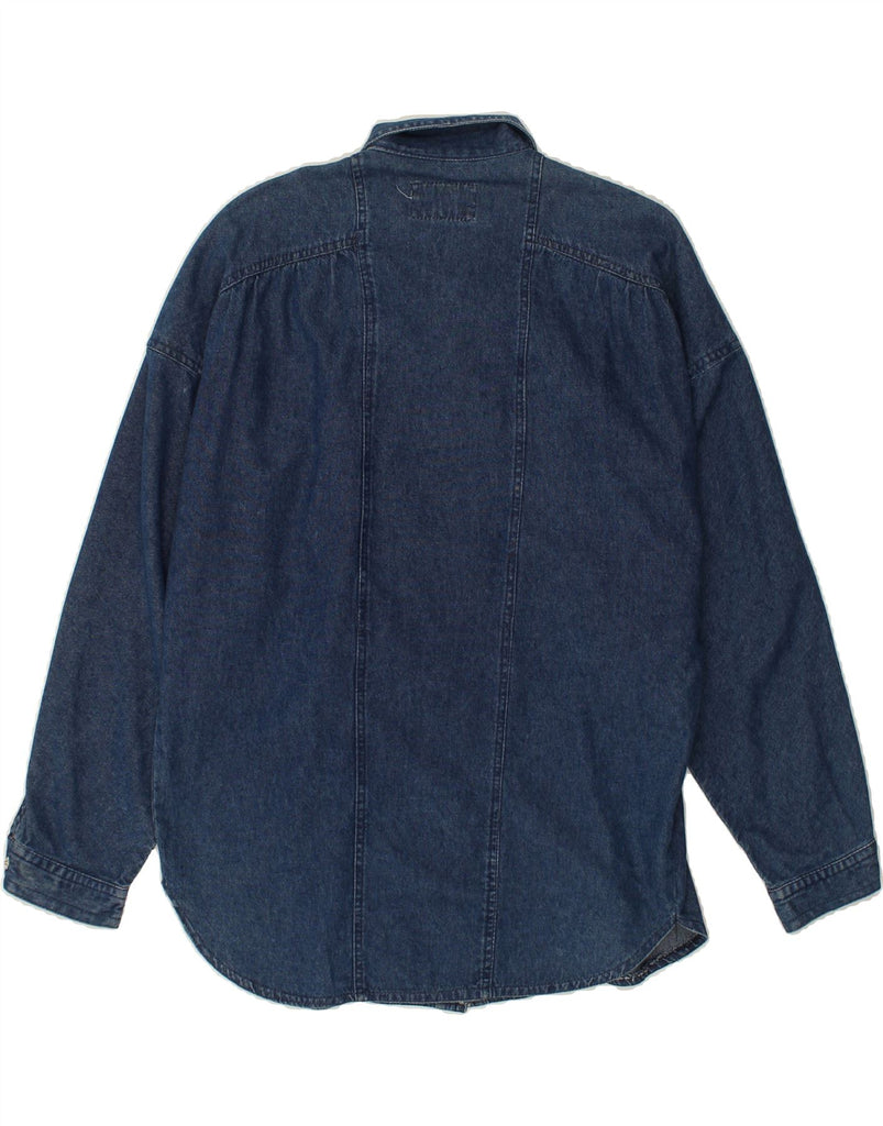 VINTAGE Womens Oversized Denim Shirt UK 14 Medium Navy Blue Cotton | Vintage Vintage | Thrift | Second-Hand Vintage | Used Clothing | Messina Hembry 