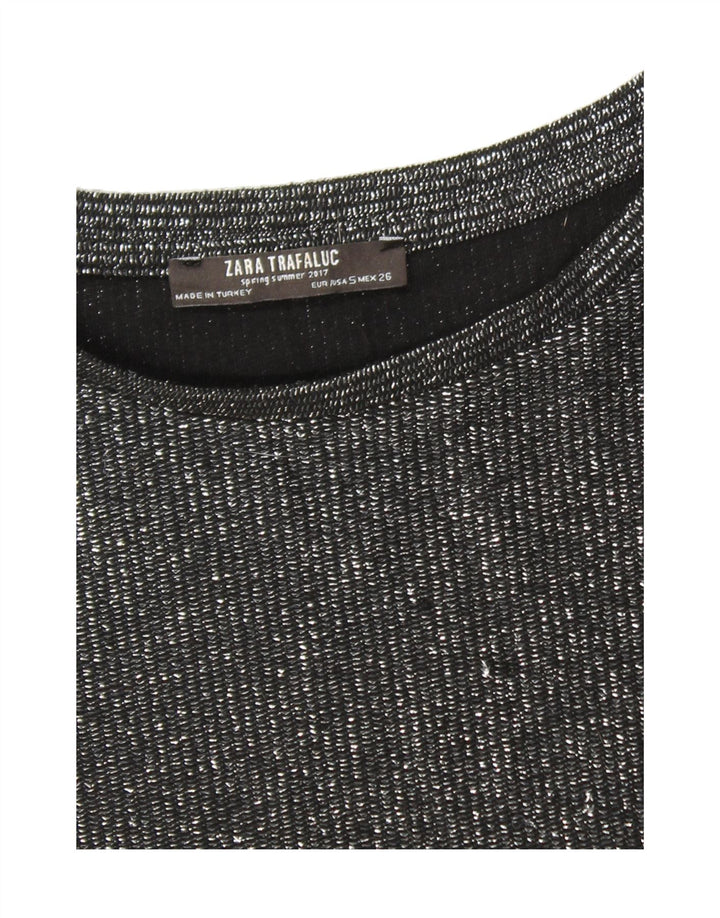 ZARA Womens Oversized T-Shirt Top UK 10 Small Black Flecked Polyester Vintage Zara and Second-Hand Zara from Messina Hembry 