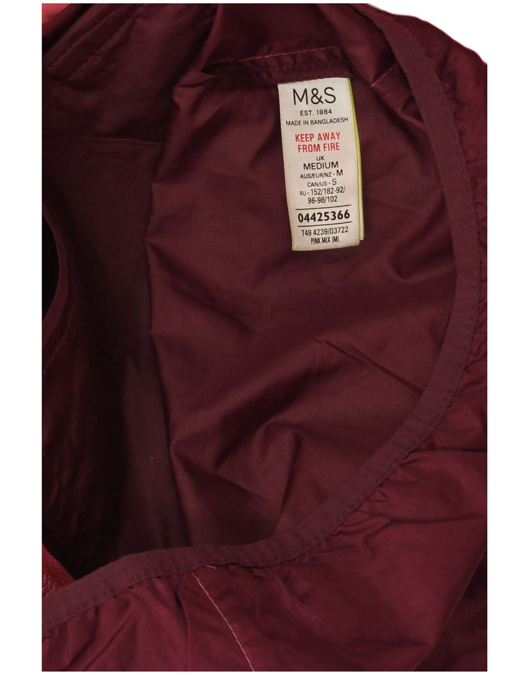 Marks & Spencer Womens Hooded Rain Jacket UK 14 Medium Pink Colourblock