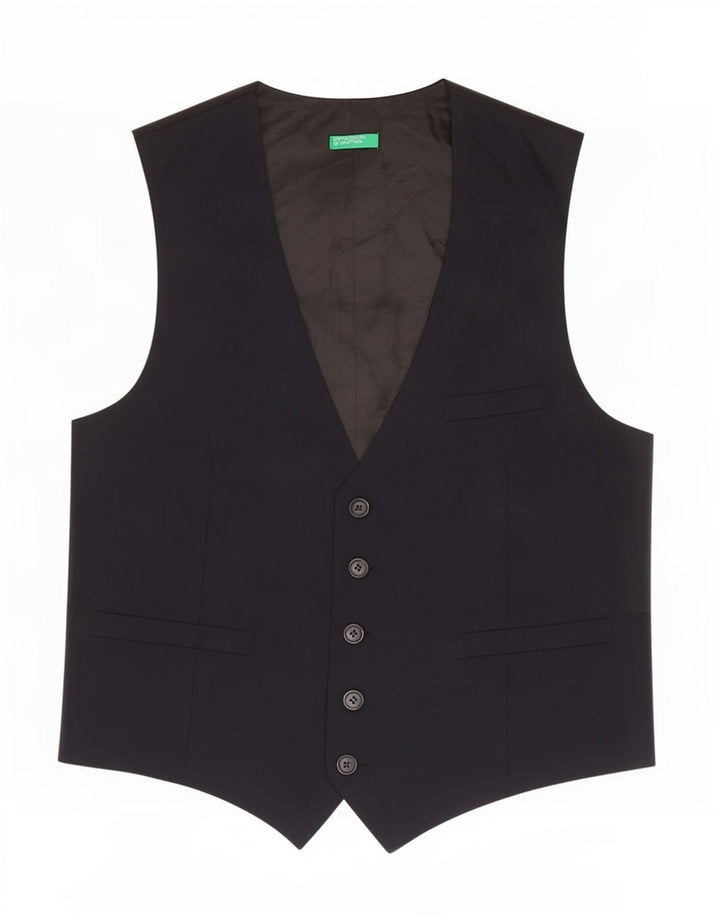Benetton Mens Waistcoat IT 52 Large Navy Blue Wool