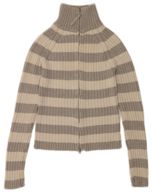 Zara Womens Crop Cardigan Sweater UK 14 Large Grey Striped Cotton