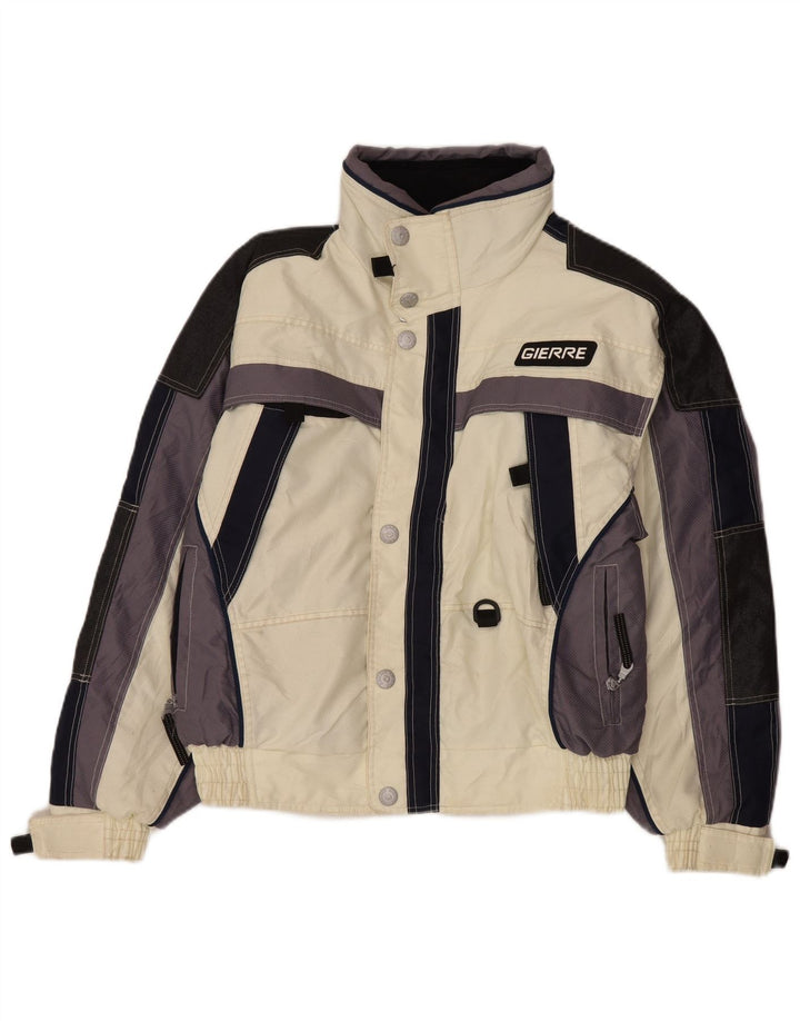 Gierre Mens Hooded Ski Jacket IT 48 Medium Off White Colourblock Polyester
