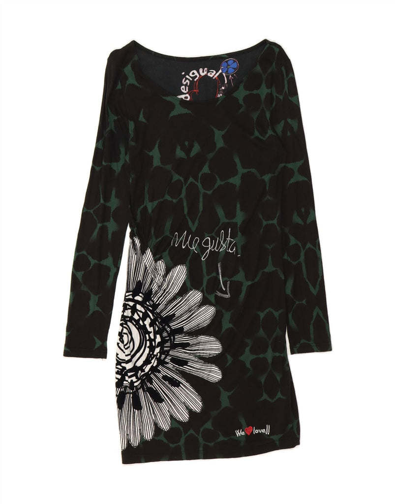 DESIGUAL Womens Abstract Pattern Long Sleeve Basic Dress UK 16 Large Black Vintage Desigual and Second-Hand Desigual from Messina Hembry 