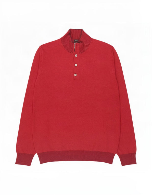 Massimo Dutti Mens Button Neck Jumper Sweater XL Burgundy Cotton