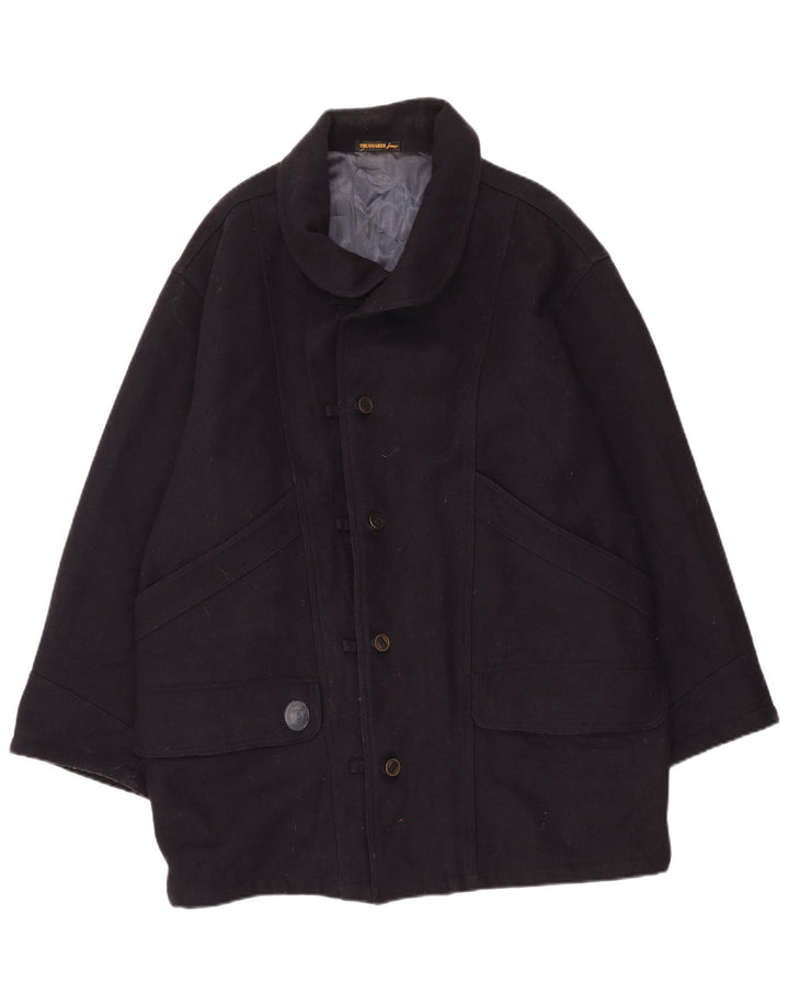 Trussardi Jeans Mens Overcoat UK 40 Large Navy Blue Wool Classic