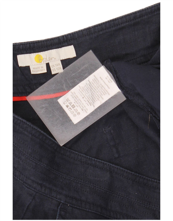 BODEN Womens Wide Leg Cropped Trousers UK 14 Large W34 L25 Navy Blue Linen