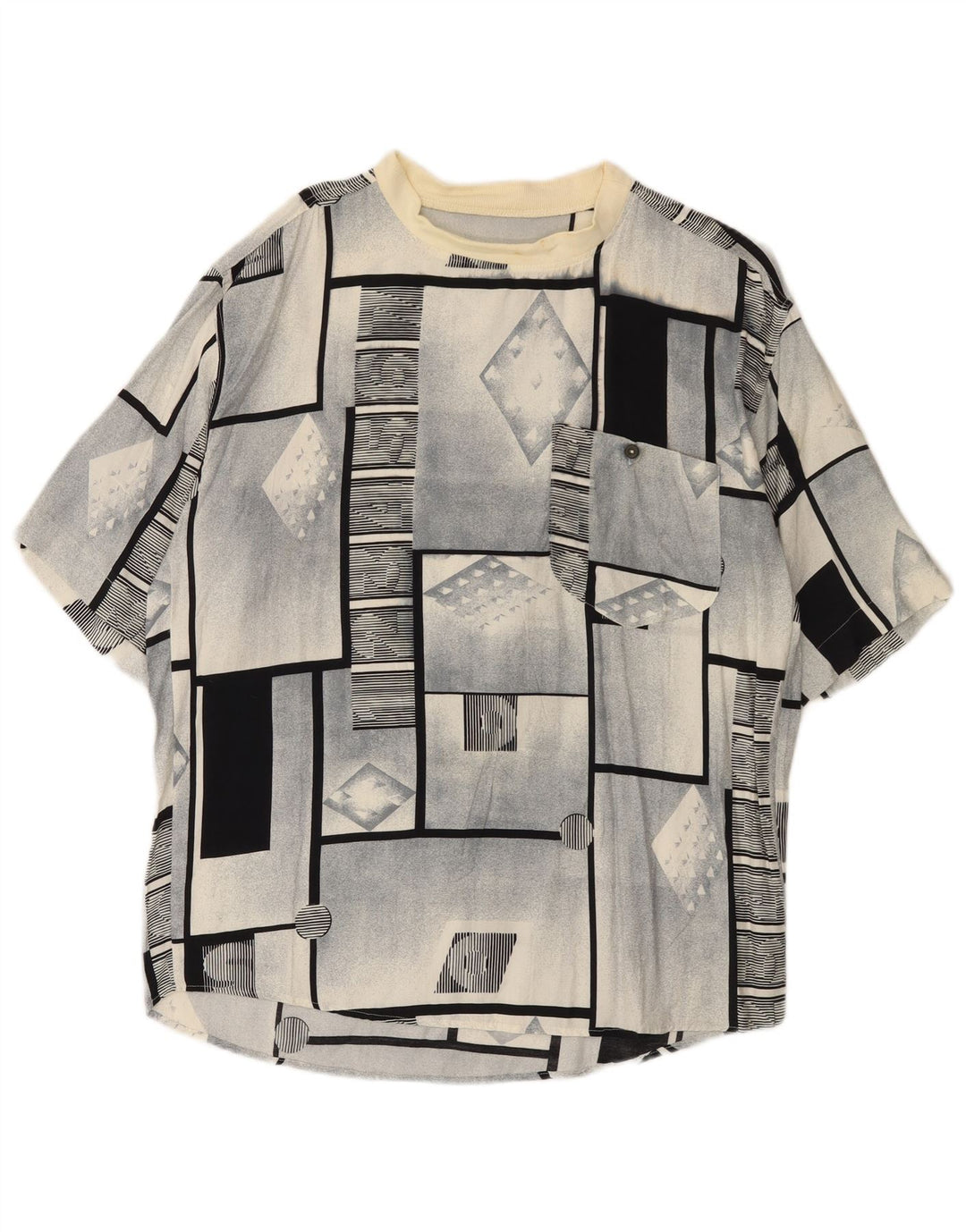 Vintage Mens Short Sleeve Pullover Shirt Large Grey Geometric