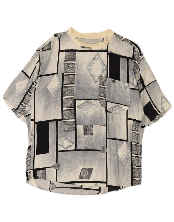 Vintage Mens Short Sleeve Pullover Shirt Large Grey Geometric