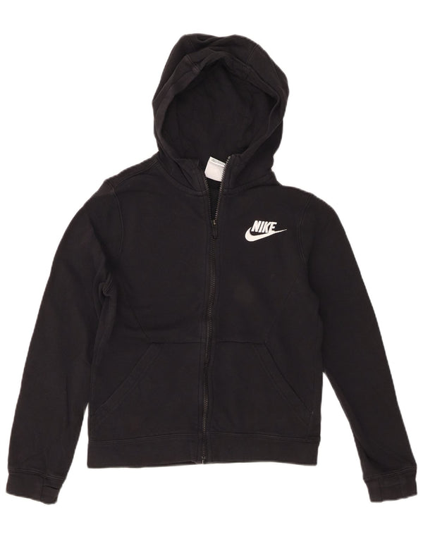 Nike Boys Zip Hoodie Sweater 10-11 Years Medium Black Cotton