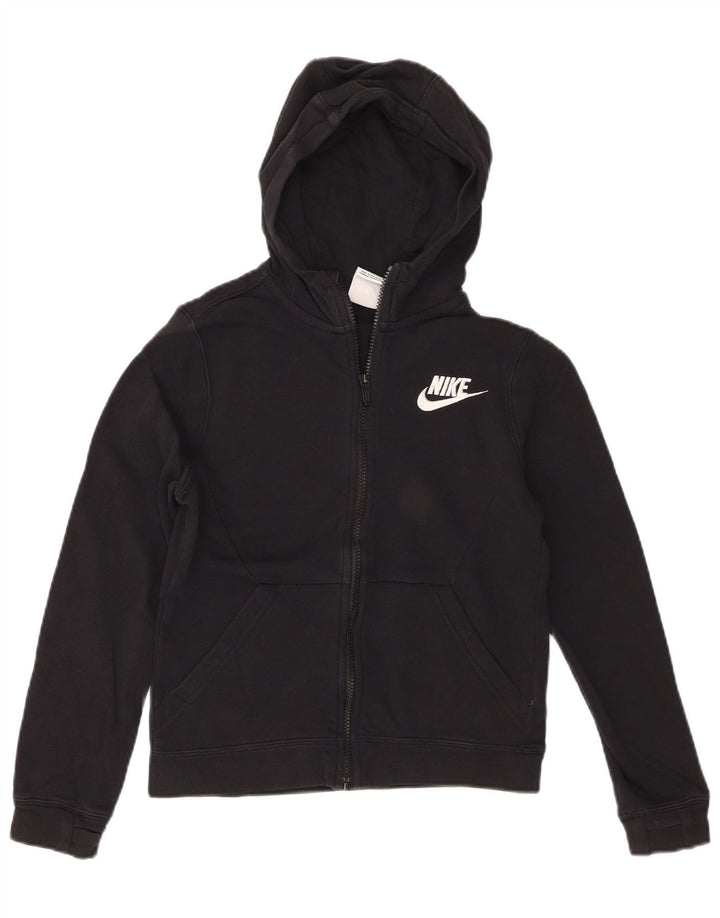 Nike Boys Zip Hoodie Sweater 10-11 Years Medium Black Cotton