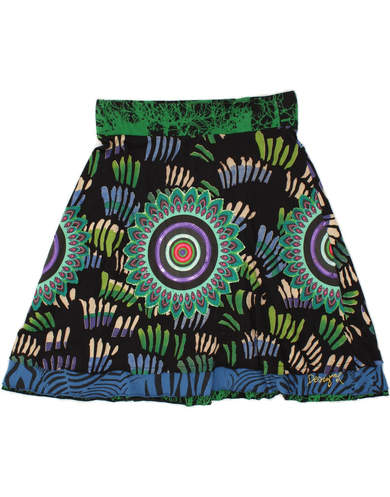 DESIGUAL Womens Graphic A-Line Skirt UK 14 Large W32 Black Cotton | Vintage Desigual | Thrift | Second-Hand Desigual | Used Clothing | Messina Hembry 