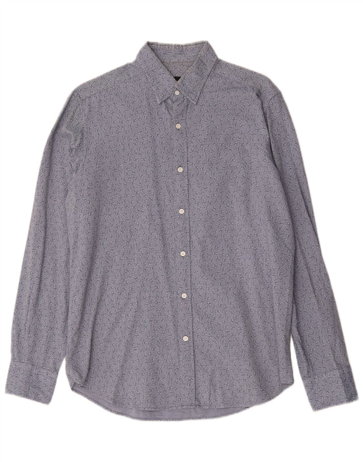 Massimo Dutti Mens Abstract Pattern Shirt Medium Blue Floral Cotton