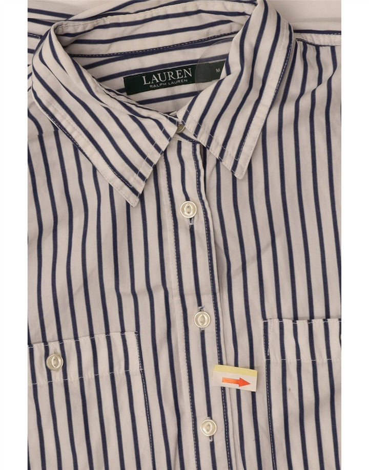 RALPH LAUREN Womens Shirt UK 14 Medium White Pinstripe Cotton