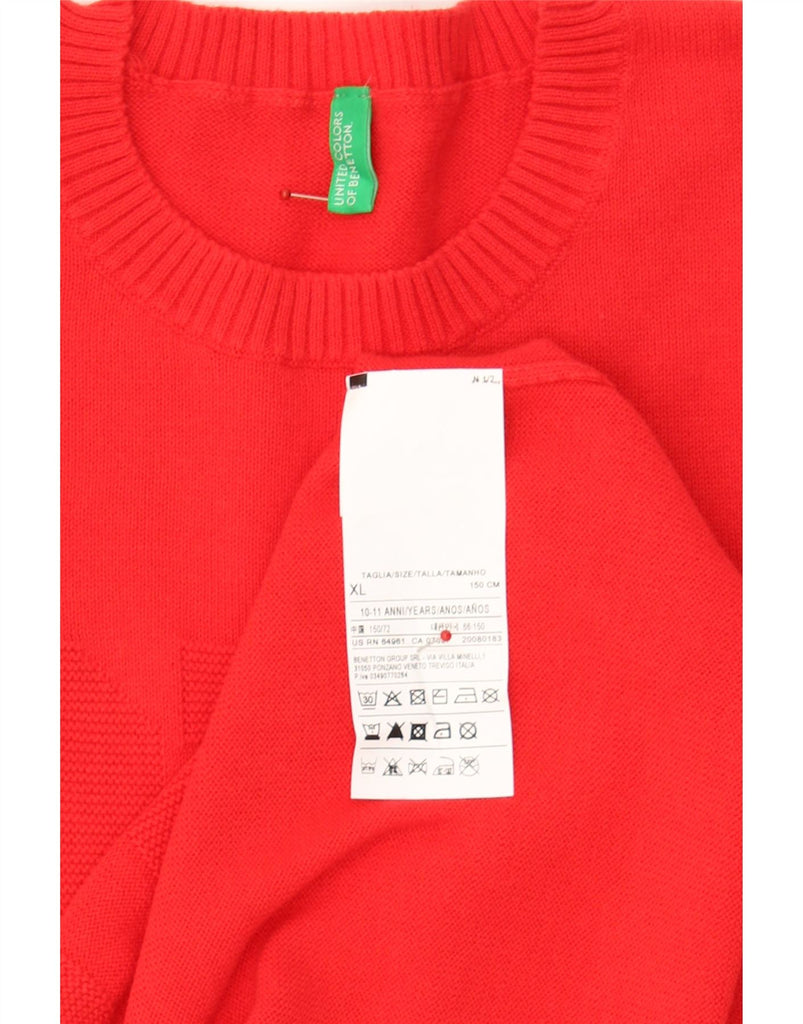 BENETTON Boys Crew Neck Jumper Sweater 10-11 Years XL Red Cotton Vintage Benetton and Second-Hand Benetton from Messina Hembry 