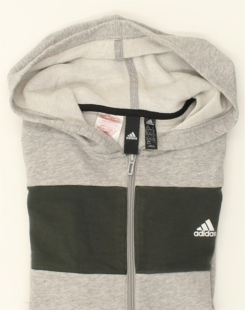 ADIDAS Boys Zip Hoodie Sweater 15-16 Years Grey Colourblock Cotton | Vintage Adidas | Thrift | Second-Hand Adidas | Used Clothing | Messina Hembry 