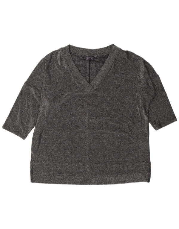 Marks & Spencer Womens Oversized Top 3/4 Sleeve UK 12 Medium Silver Flecked