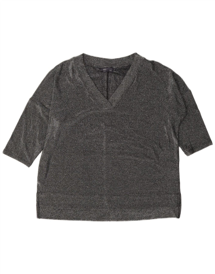Marks & Spencer Womens Oversized Top 3/4 Sleeve UK 12 Medium Silver Flecked
