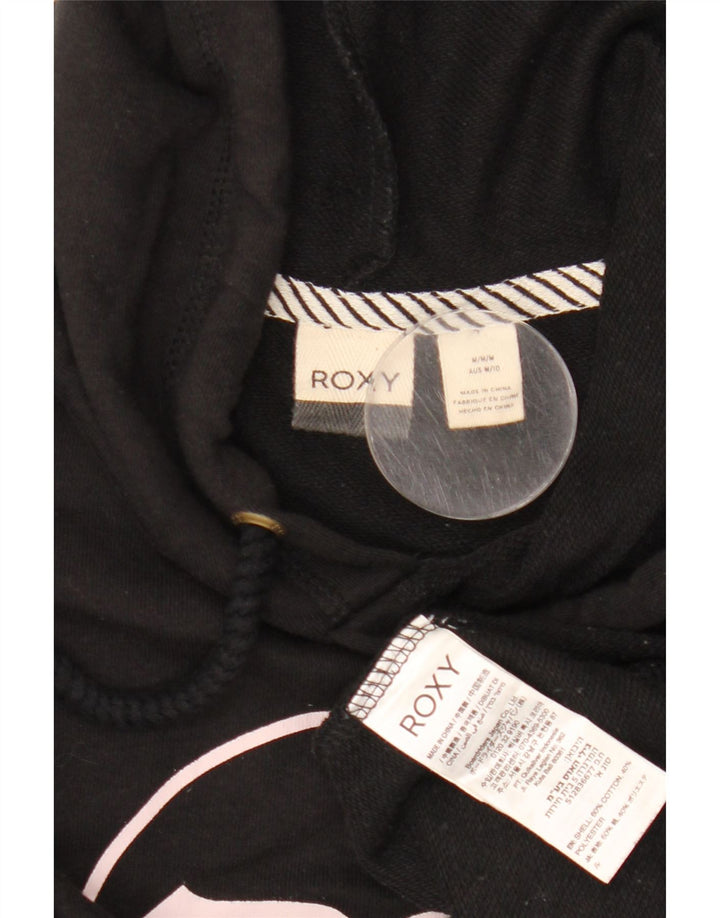 Roxy Womens Graphic Hoodie Jumper UK 14 Medium Black Cotton