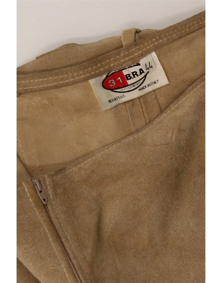 Vintage Womens Leather Skirt IT 44 Medium W28 Beige