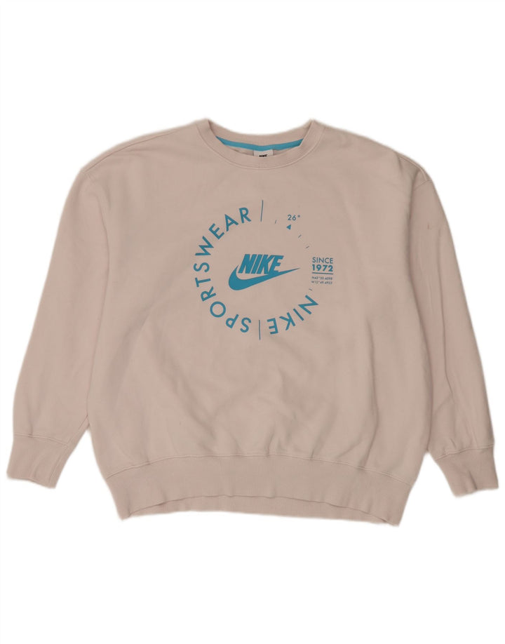 Nike Womens Graphic Oversized Sweatshirt Jumper UK 14 Medium White Cotton