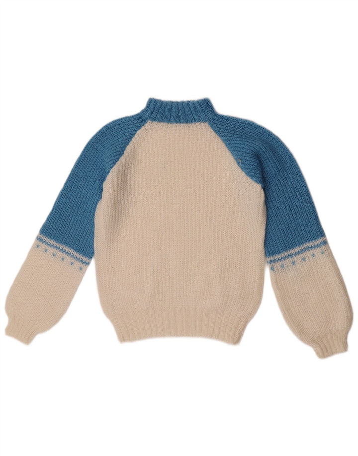 Vintage Womens Turtle Neck Jumper Sweater UK 12 Medium White Colourblock