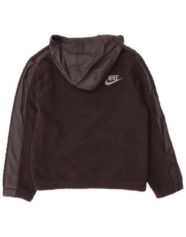 Nike Boys Graphic Zip Neck Fleece Jumper 10-11 Years Medium Black Polyester
